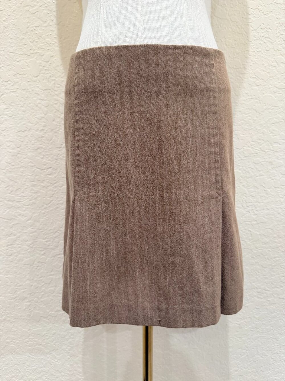 Theory Wool Herringbone A-Line Mini Skirt Size 2 Taupe Brown Flared Gore